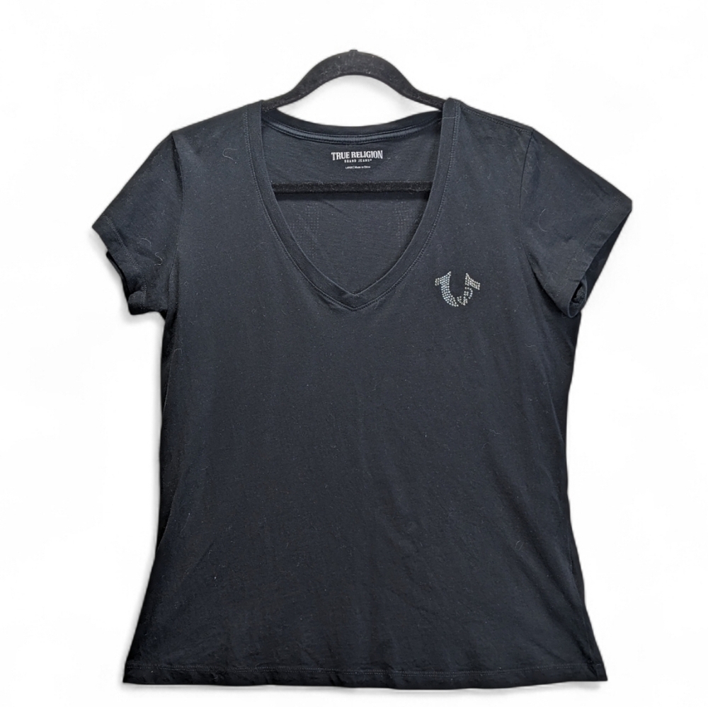 True Religion Women's Charcoal V-Neck Tee